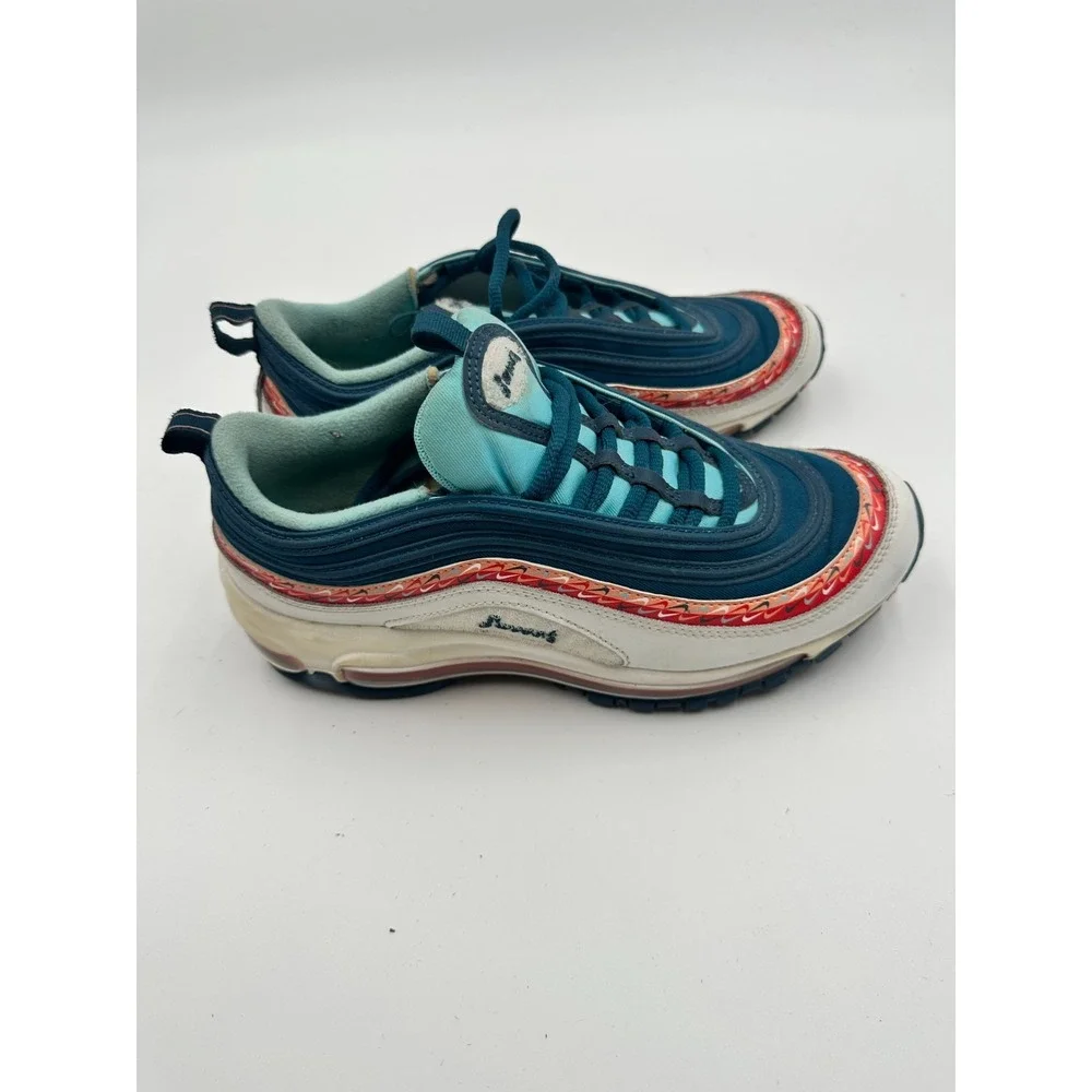 Nike Air Max 97 CQ4818-400 Kids Running Shoes US 7 White Blue Orange‎ Sneakers
